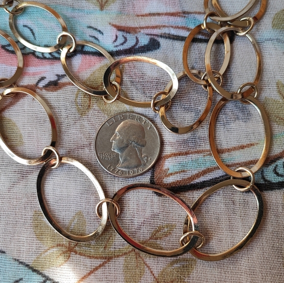 Oval Extra Long Gold Tone Elongated Link Chain Necklace Unsigned EUC Vintage - Picture 4 of 4